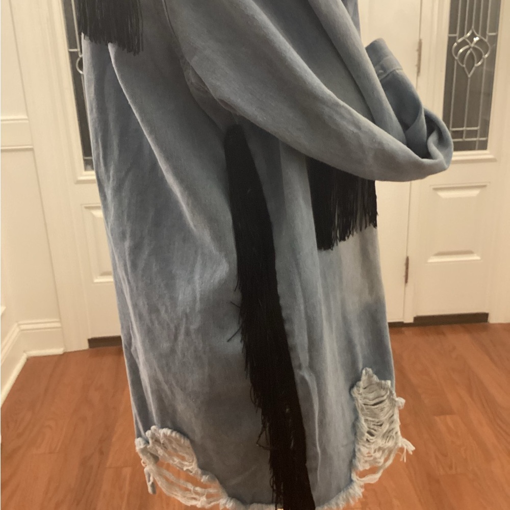 Customized Fringe Denim Jacket Accents ( Size: XXL) (Color: Light Wash Blue) - Picture 8 of 10
